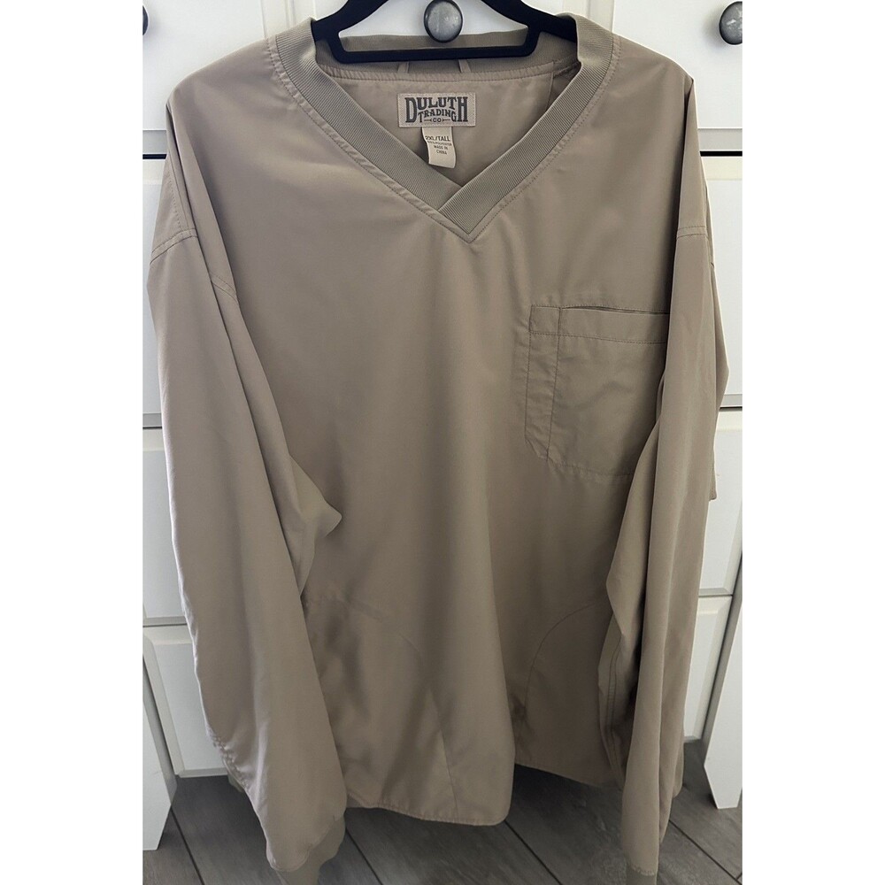 Duluth Trading Co Mens 2XL Tall Bogey Windshirt V-Neck Pullover Tan Stone 66514